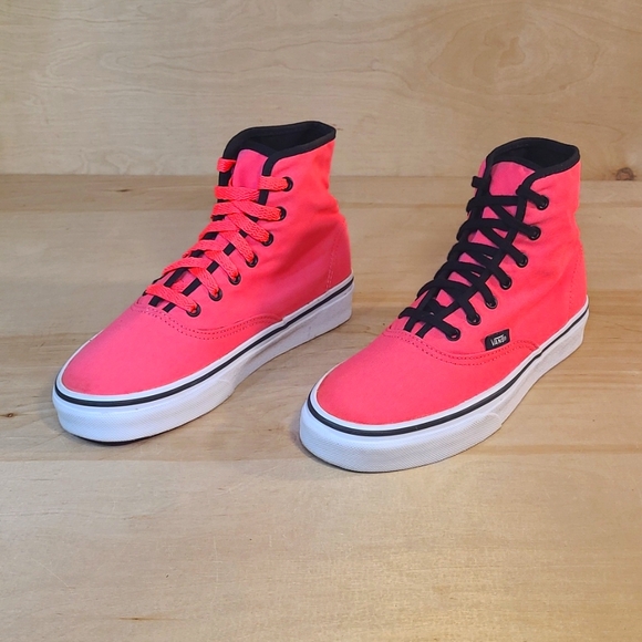 Vans Authentic Women Hi Top Skate Size 6.5 Neon Pink Casual Sneakers - Picture 4 of 10